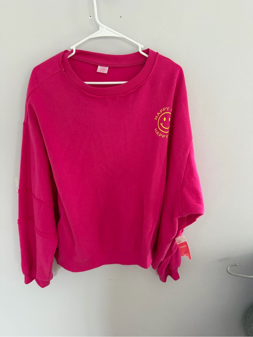 Celebrate It Hot Pink Crewneck Sweatshirt with Yellow Smiley